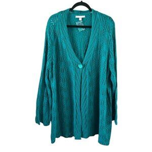 Woman Within 22/24 1X Teal Lace One Button Cardigan Cover NWOT